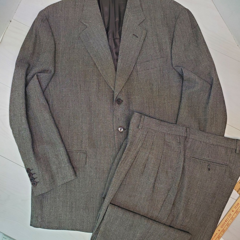 Example by Missoni Mens Suit 44R 38W Grey Brown Textured Made in Italy Luxury